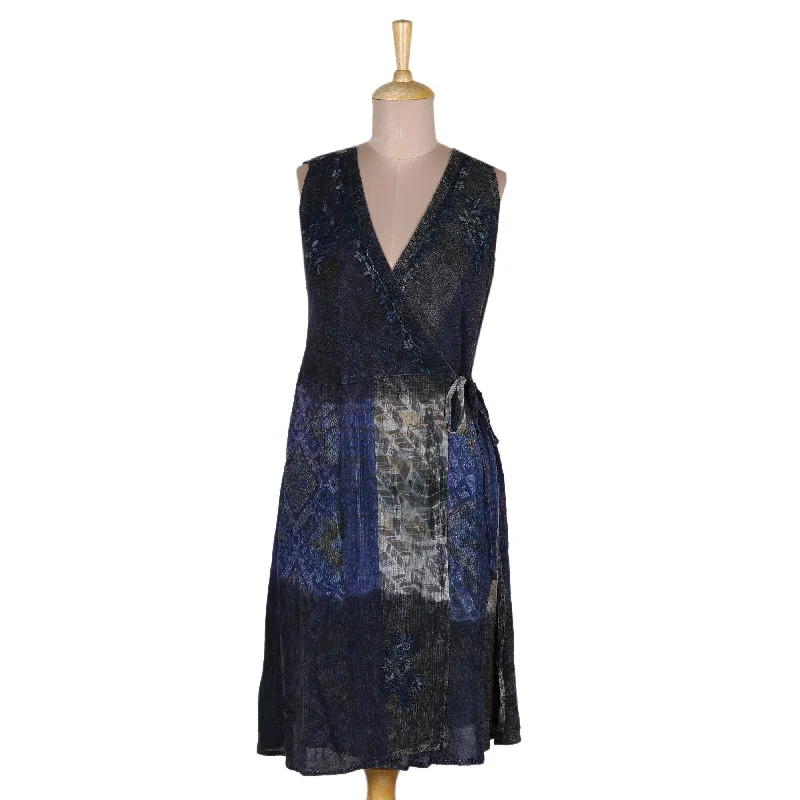 Evening dresses with lace -Novica Handmade Blue Fusion Rayon Wrap Dress