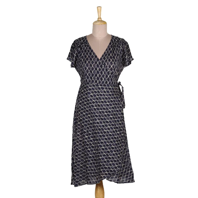 Dresses for bridal parties -Novica Handmade Creative Fusion In Indigo Viscose Wrap Dress