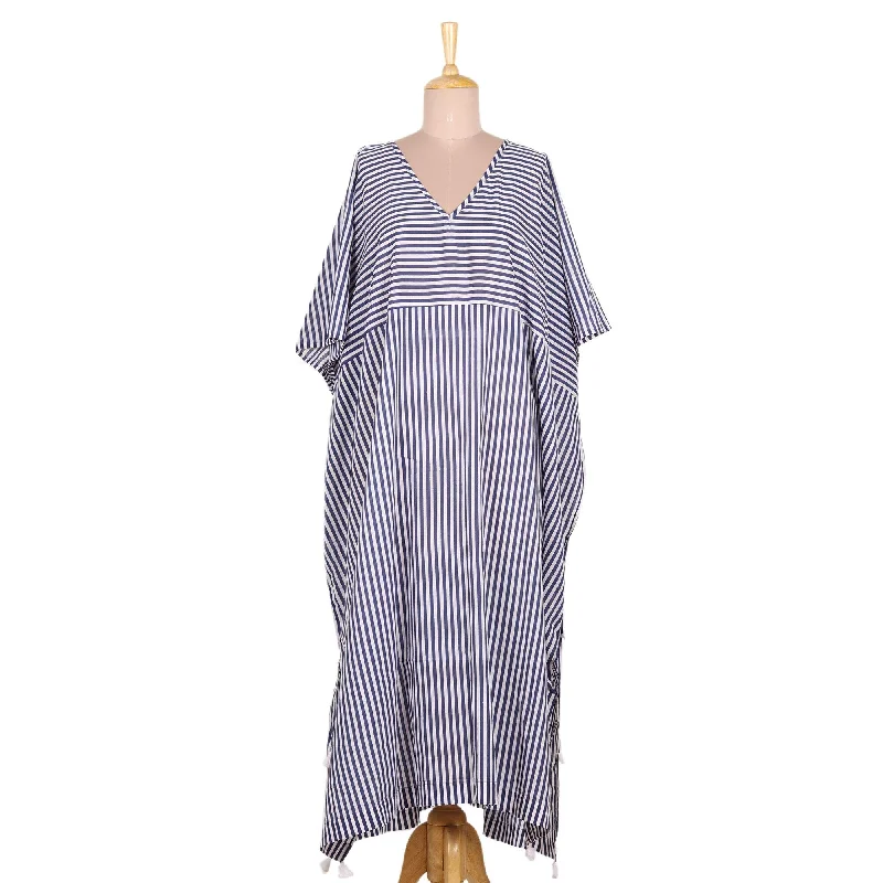 Flowy dresses for women -Novica Handmade Delhi Stripe Cotton Caftan Dress