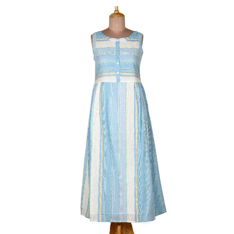 Comfortable beach dresses -Novica Handmade Horizon in Blue Hand Made Embroidered Cotton Sundress