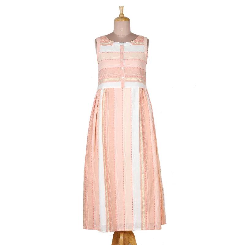 Dresses for a day at the park -Novica Handmade Horizon in Peach Hand Crafted Striped Cotton Sundress