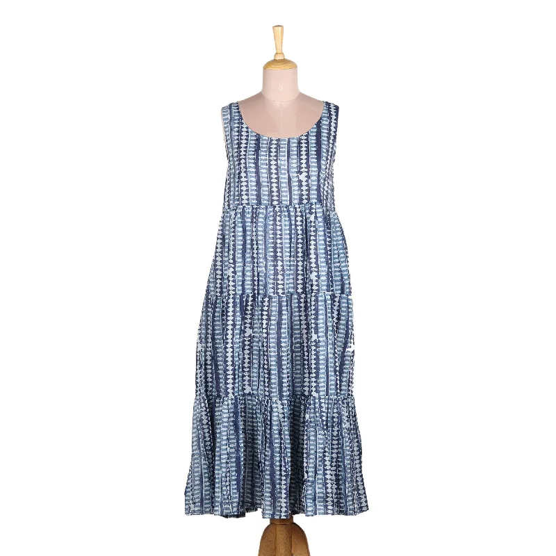 Knee-length formal dresses -Novica Handmade Indian Indigo Cotton Sundress