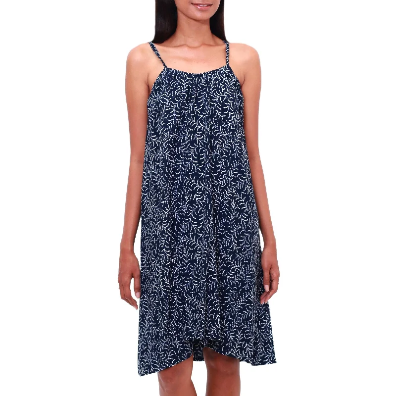 Classic casual dresses -Novica Handmade Many Leaves Rayon Batik Sundress