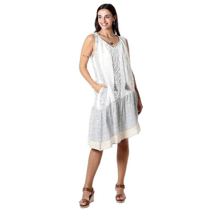 White lace dresses -Novica Handmade Sailing Stripes Hand Woven Cotton Dress