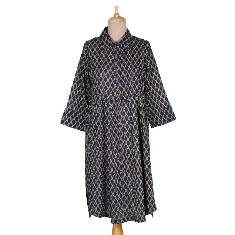 Dresses for elegant parties -NOVICA Viscose shirtdress Creative Fusion in Indigo