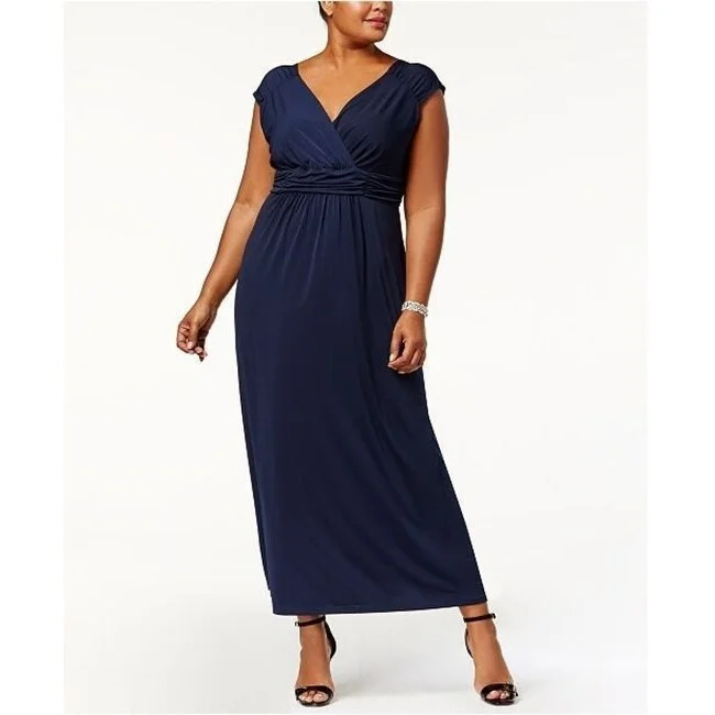 Dresses for summer weddings with lace -Ny Collection Plus Size Ruched Empire Maxi Dress Navy Size 1X