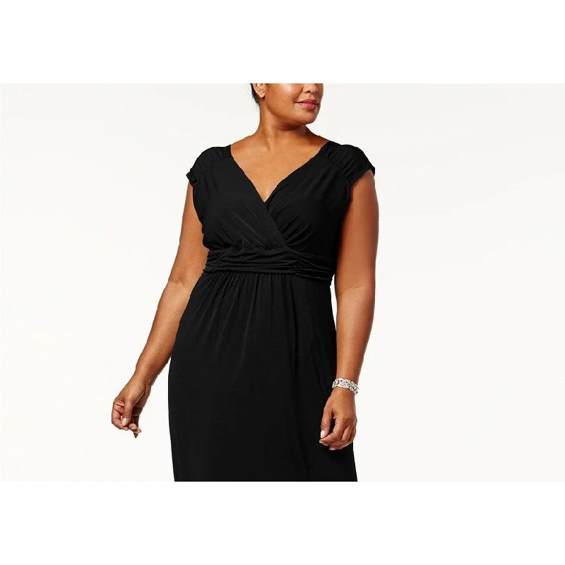 Dresses for formal dinner events -Ny Women's Collection Plus Size Ruched Empire Maxi Dress Black Size 2 Extra Large