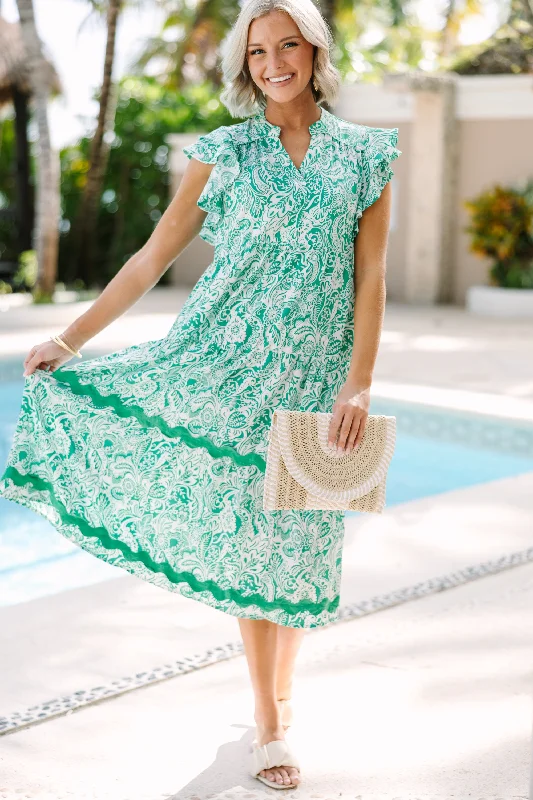 Casual dress outfits -Sweet New Day Green Paisley Rickrack Midi Dress