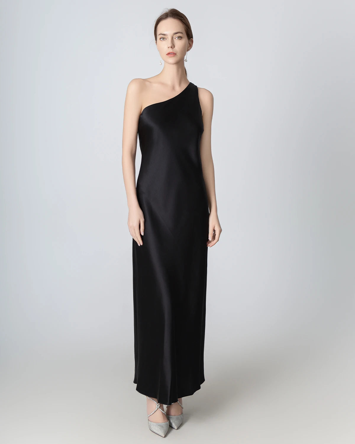 Elegant evening dresses -One Shoulder Maxi Silk Dress