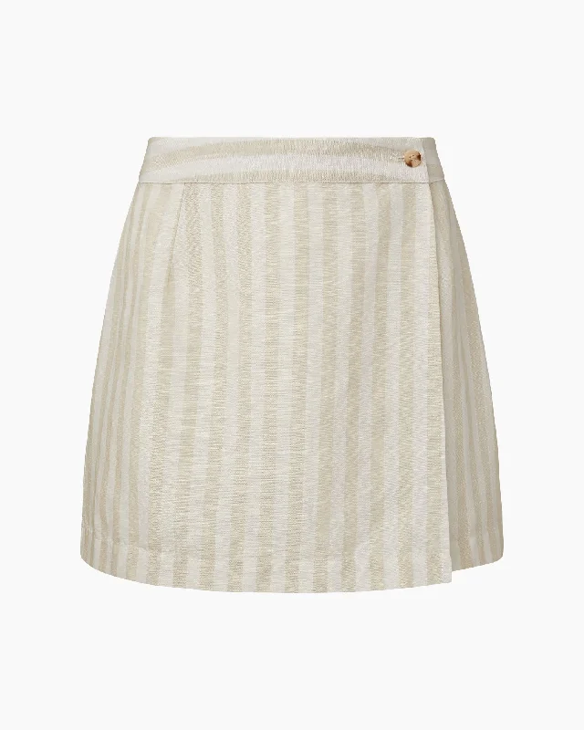 Dresses for summer picnics -Air Linen Cabana Stripe Mini Wrap Skirt | Sandshell/White