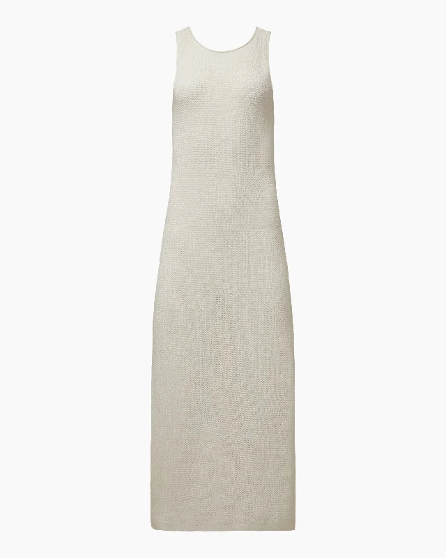 Long dresses with stylish sleeves -Linen Knit Cowl Back Maxi Dress | White