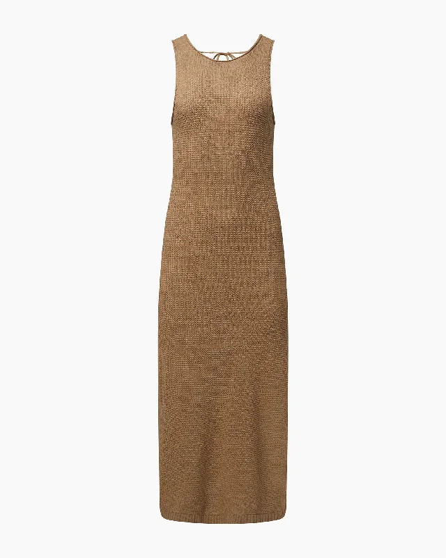 Dresses for afternoon outings -Linen Knit Scoop Back Maxi Dress | Jute