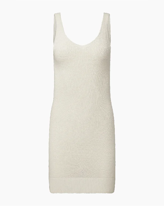 Dresses for wedding receptions -Linen Knit V-Neck Mini Dress | White