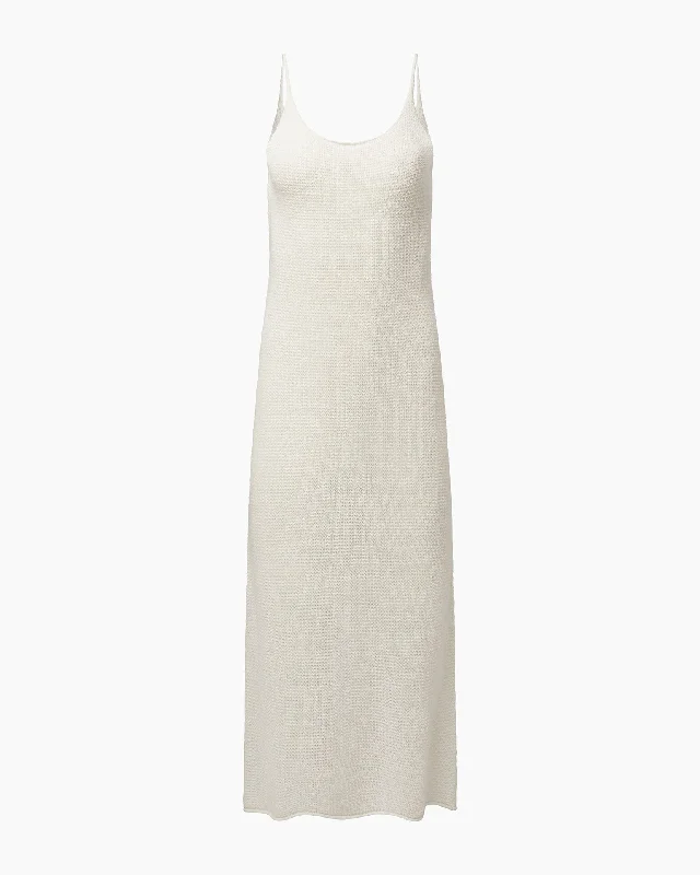 Dresses with chiffon details -Textured Linen Sweater Scoop Maxi Dress | White