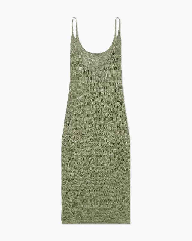 Knee-length dresses -Textured Linen Sweater Scoop Maxi | Sage Green