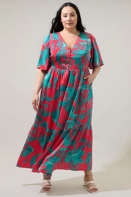 Dresses for holiday events -Palm Tropics Pismo Button Down Flutter Maxi Dress Curve