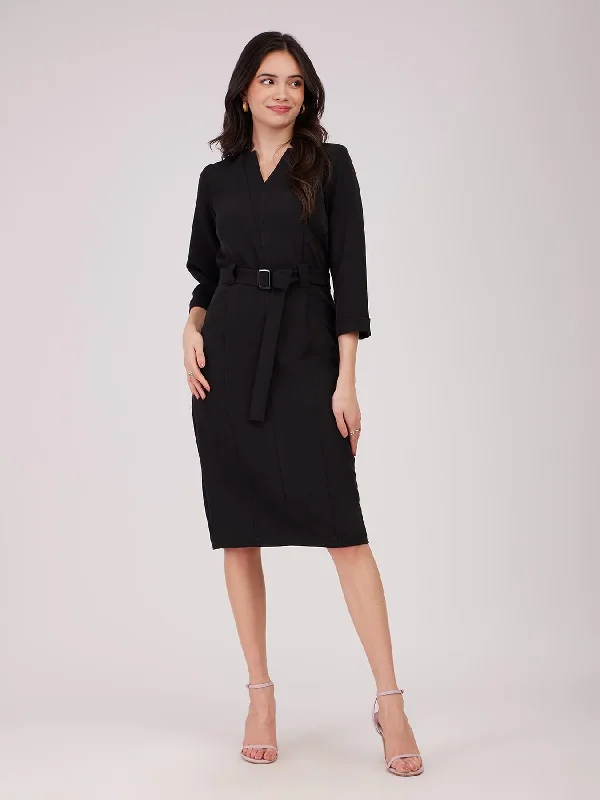 Dresses for baby showers -Panelled Sheath Dress - Black