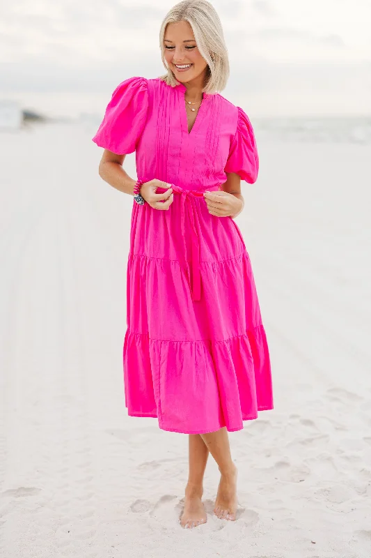 Casual dresses for women -Pinch: Good To You Candy Pink Tiered Midi Dress