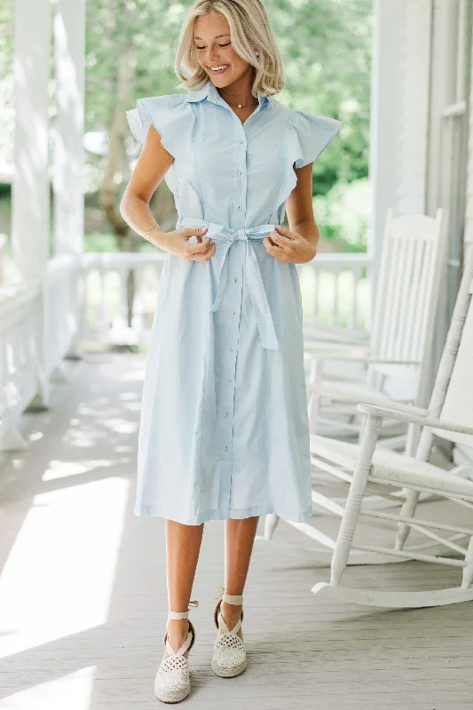 Women's dresses -Play Through Sky Blue Button Down Midi Dress