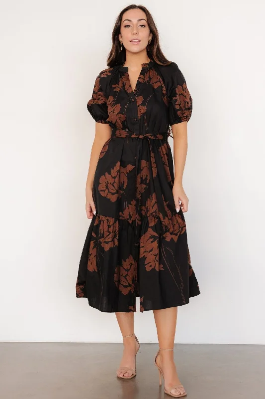 Dresses for high tea events -Prescott Midi Dress | Black + Brown Floral