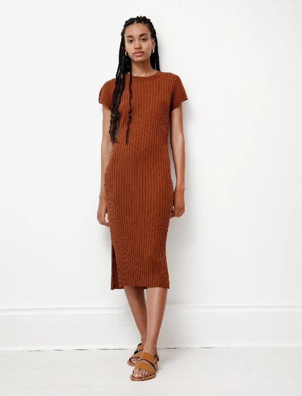 Pleated dresses for women -Pretoria Knit Dress Brick