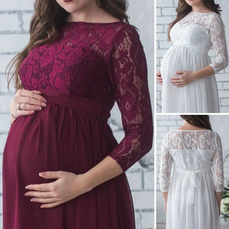 Wedding dress for church -Puococo Maternity Lace Dress - Elegant & Comfortable for Pregnancy Photoshoots