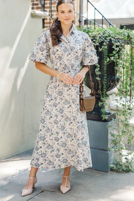 Casual dresses for work -Quality Time Cream Paisley Midi Dress