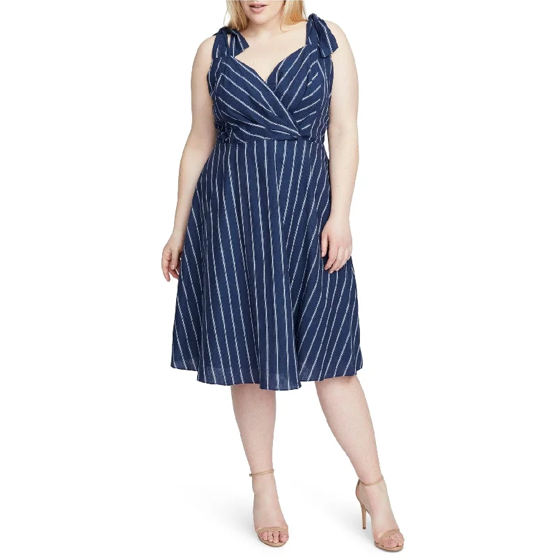 Casual maxi dresses with patterns -Rachel Roy Womens Kate Stripe Midi Dress, Blue, 16W