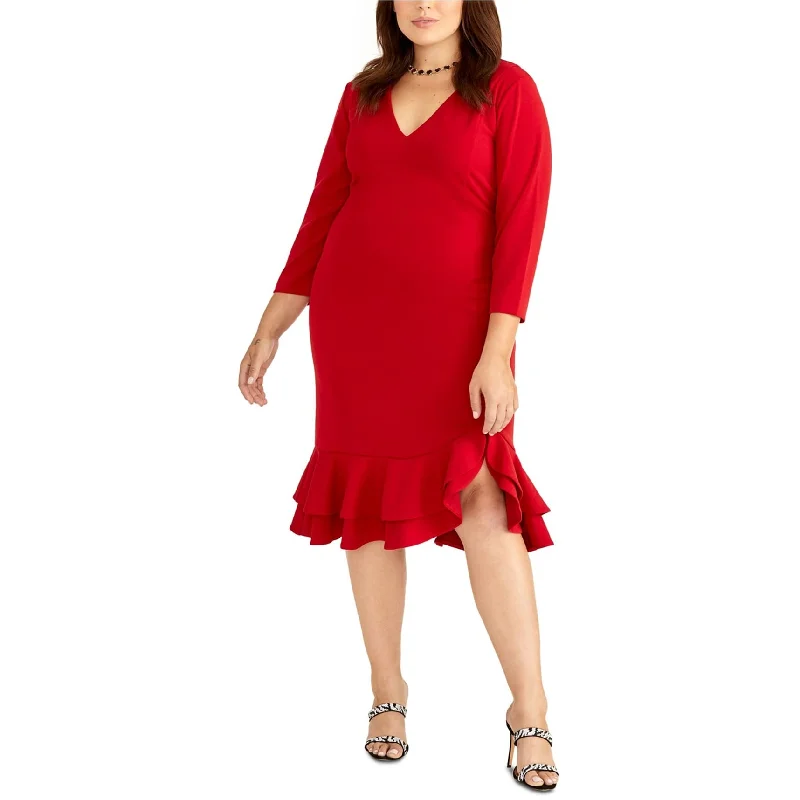 Evening dresses with lace -Rachel Roy Womens Ruffle Midi Dress, Red, 14W