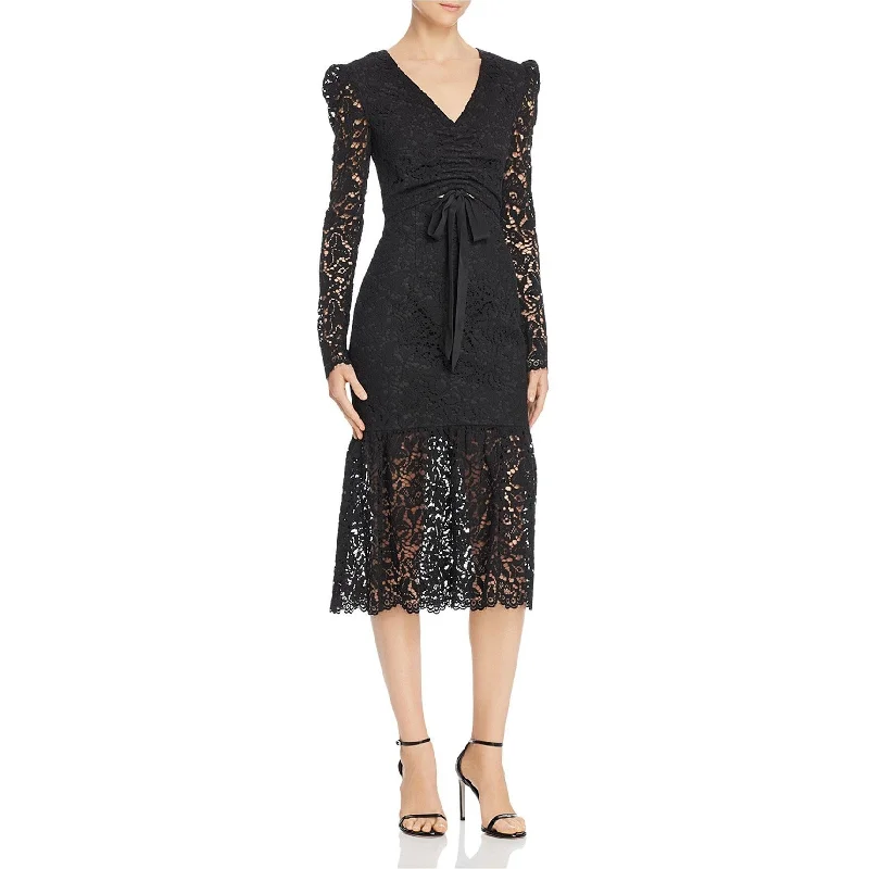 Bohemian style dresses -Rebecca Vallance Womens Ruched Lace Midi Dress, Black, 8