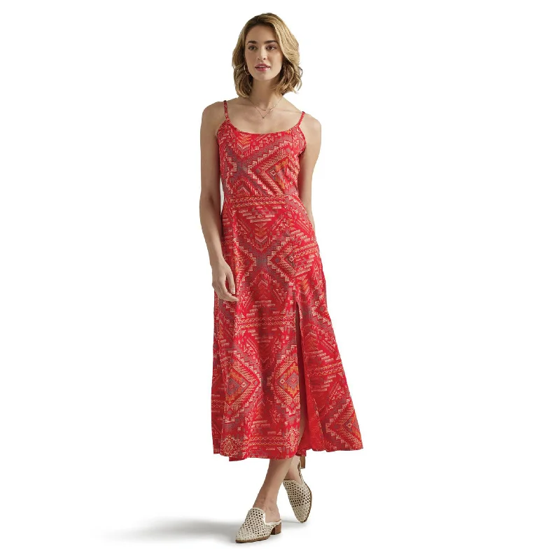 Maxi dresses for women -Wrangler Ladies Retro Aztec Woven Red Maxi Dress