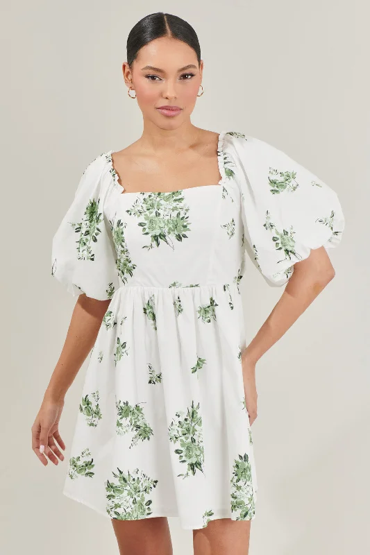 Formal work dresses -Ria Floral Marion Puff Sleeve Babydoll Mini Dress