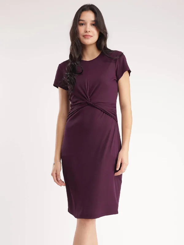 Bodycon dresses for prom -Rib Knit Dress - Wine