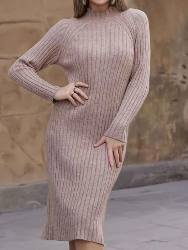 Chic party dresses -Ribbed Mock Neck Sweater Dress