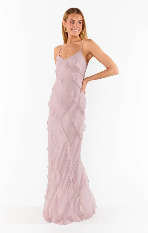 Evening dresses with floral embroidery -Romance Ruffle Dress ~ Neutral Mauve Chiffon