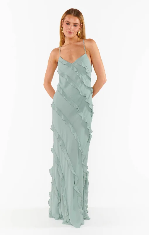 Holiday dresses with sparkles -Romance Ruffle Dress ~ Silver Sage Crisp