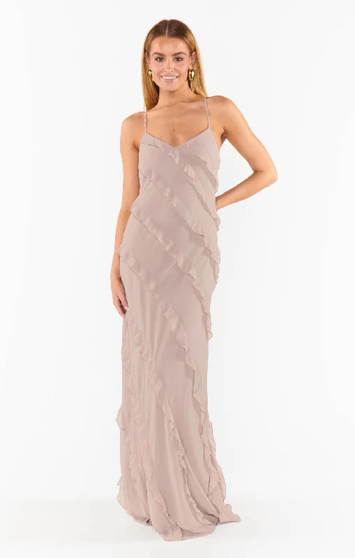 Dresses for formal weddings -Romance Ruffle Dress ~ Soft Beige Chiffon