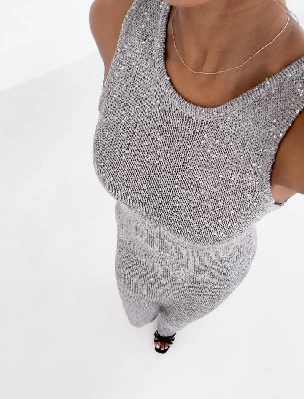 Long sleeve casual dresses -Stella Maxi Dress | Silver Sequin