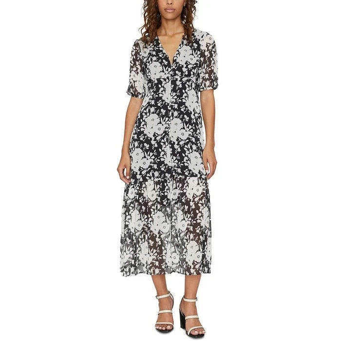 Casual maxi dresses with patterns -Sanctuary Women's Florence Puff Sleeve V Neck Maxi Dress Black Size 12