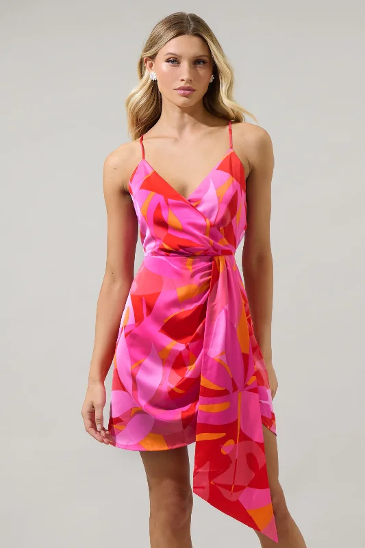 Spaghetti strap dresses -Sangria Abstract Jelina Faux Wrap Mini Dress