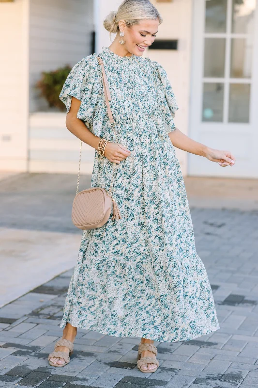 Dresses with high-low hemlines -Say You Love It Forest Green Abstract Midi Dress