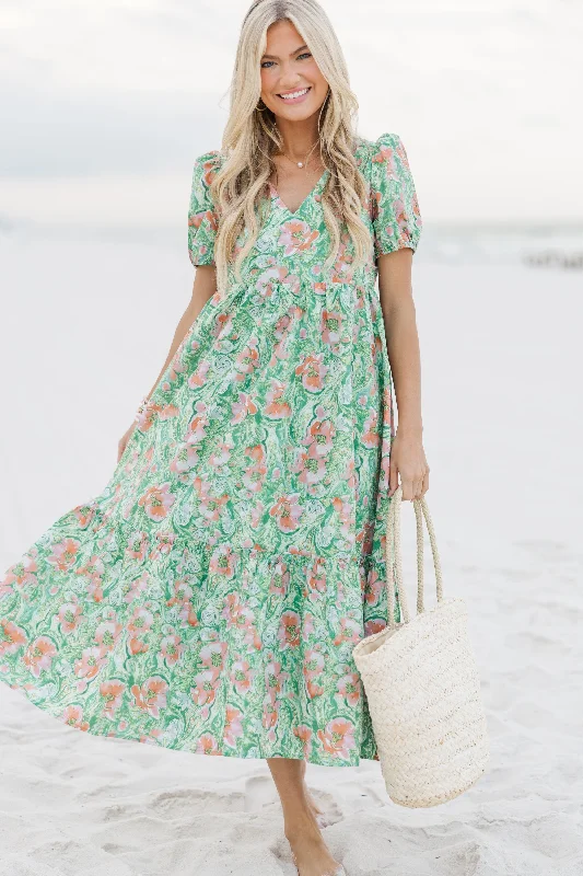 Pretty prom dresses -See You Soon Green Ditsy Floral Midi Dress