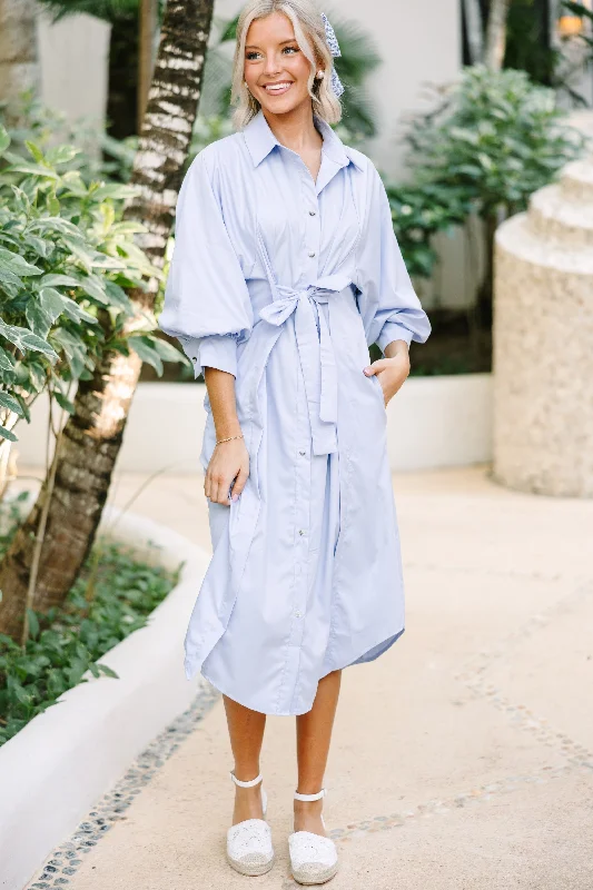 Dresses for spring get-togethers -See You There Light Blue Button Down Midi Dress