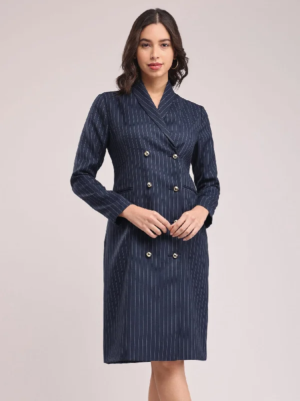 Retro style dresses -Shawl Collar Blazer Dresses - Navy Blue