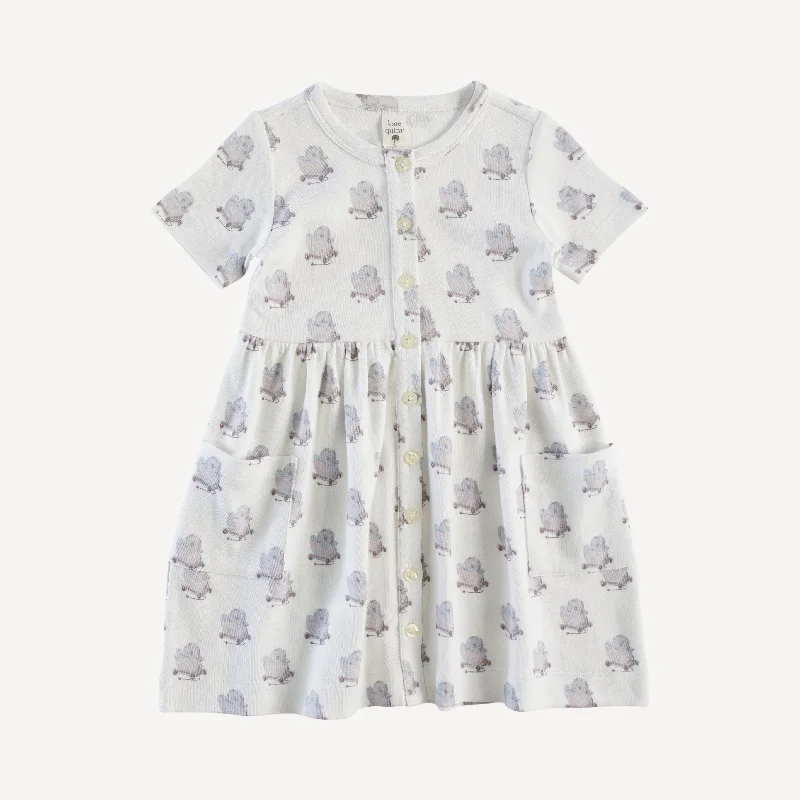 Polka dot dresses -short sleeve button front pocket dress | duck pull toy | organic cotton interlock