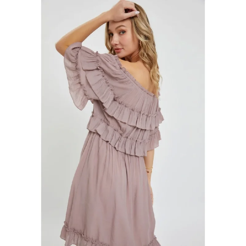 High-low dresses for women -Short Sleeves Bohemian Off Shoulder Ruffle Dress