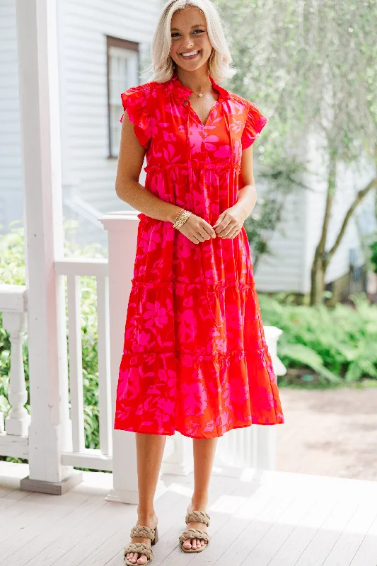 Wedding guest dresses -Show You Off Red Floral Midi Dress