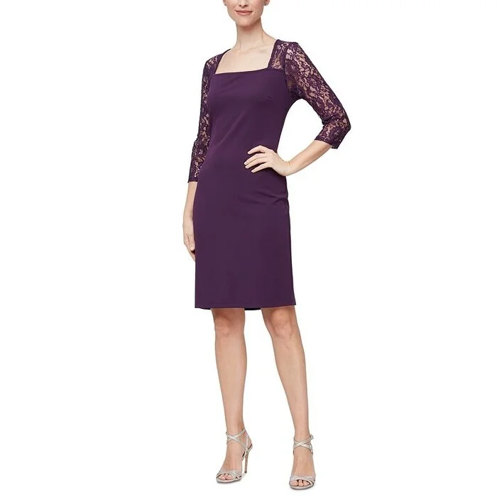 Dress for elegant affairs -SL Fashions Women's Lace Mini Sheath Dress Purple Size 12