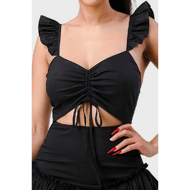 Retro style dresses -Sleeveless Drawstring Bow Cutout Sweetheart Neckline Mini Dress