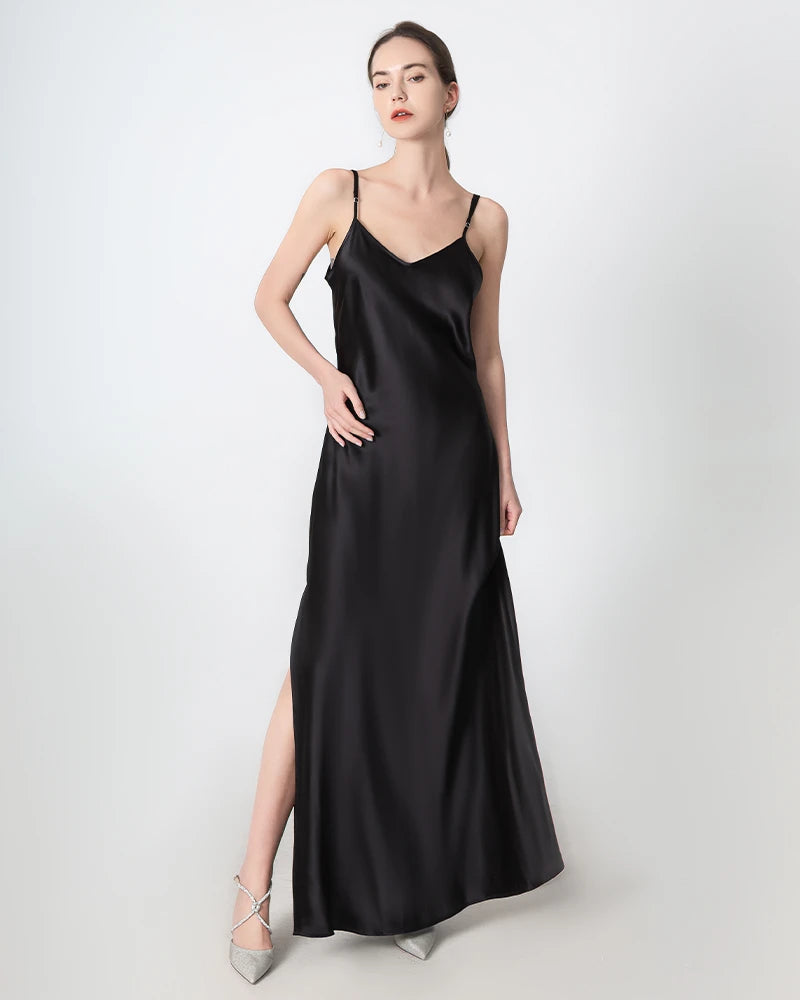 Fashion dresses for women -Slit V-neck Maxi Silk Dress